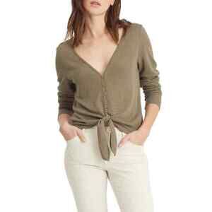 SANCTUARY women's Tie Front long sleeve Sweater In Organic Green size M